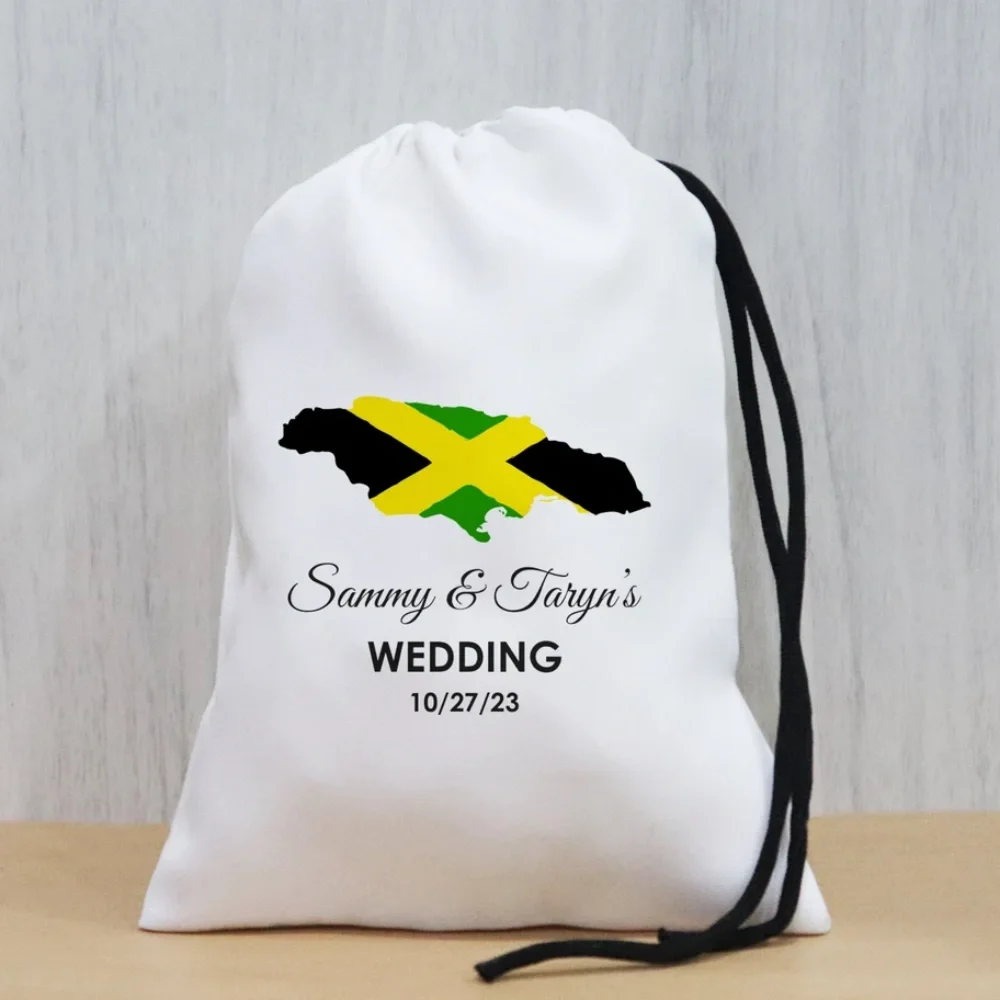 20 Custom Jamaica Destination Hangover Kit-Jamaica Beach Party Drawstring Mini Favor Bags-Wedding Part Favor-Jamaican Map Flag