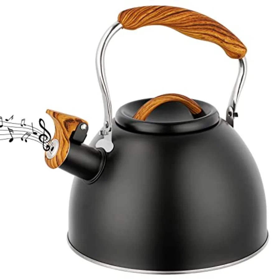 

3.0 Quart Whistling Tea Kettle for Stove Top Stainless Steel Tea Pot with Wood Pattern Handle Ideal for Coffee Tea and Milk Hea
