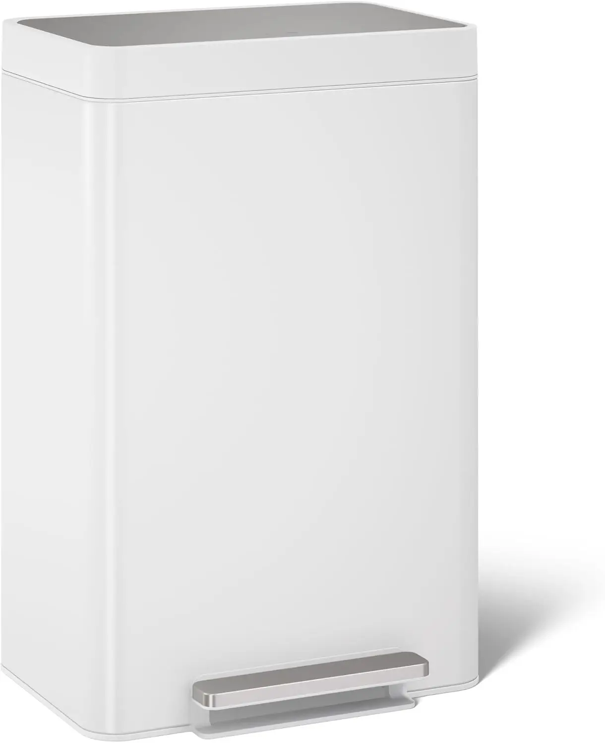 

13 Gallon Step Trash Can with Quiet-Close Lid, Stainless Steel, Hands-Free Pedal, Fingerprint-Resistant, White
