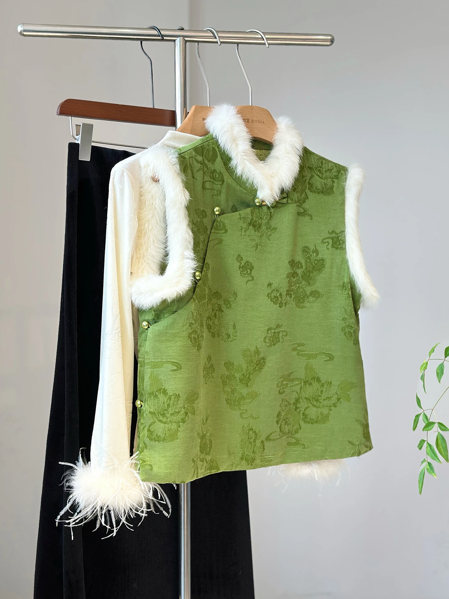 Verdickte chinesische Sle-Weste, Kaninchenfell-Kragen, Satin, Svel Jaet Commute Sle, innere Baumwolle, warm, starke Erwärmung