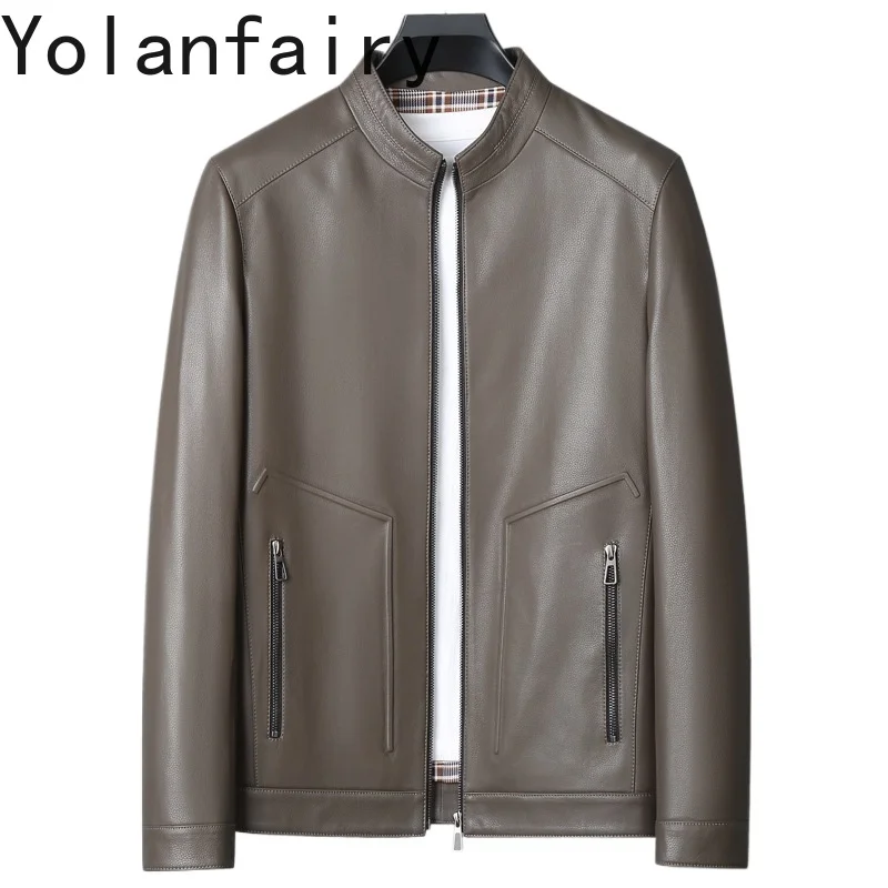 YOLANFAIRY Top Layer Sheepskin 100% Genuine Leather Jacket Men Clothing 2026 Real Leather Coat Casual Business Man Outerwears