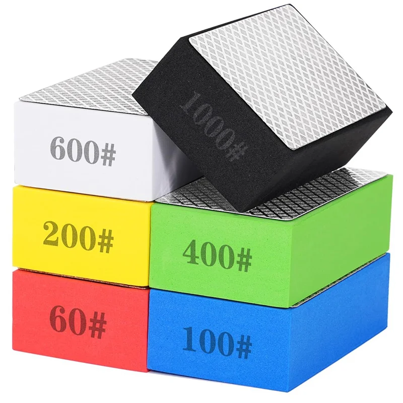 AT51-6-Pack Diamond Hand Polishing Pads For Glass, Wood, Stone, Marble, Ceramics - 60/100/200/400/600/1000 Grit