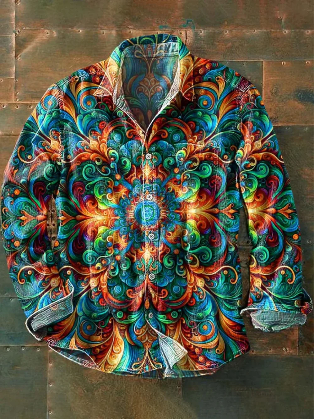 

Men's spring and autumn linen floral printed long sleeve shirt, fashionable trendy item, comfortable and breathable.