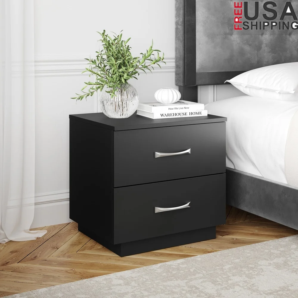 

Double Drawer Nightstand Modern MDF Bedside Table with Easy Assembly Storage Living Room Bedroom Home Office