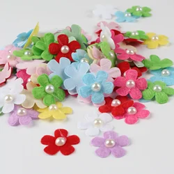 100pcs Colorful Pearl Handmade Bead Flower Felt Cloth Hair Rope DIY Handmade Accessories Stickers Applique Patches Felt Pads