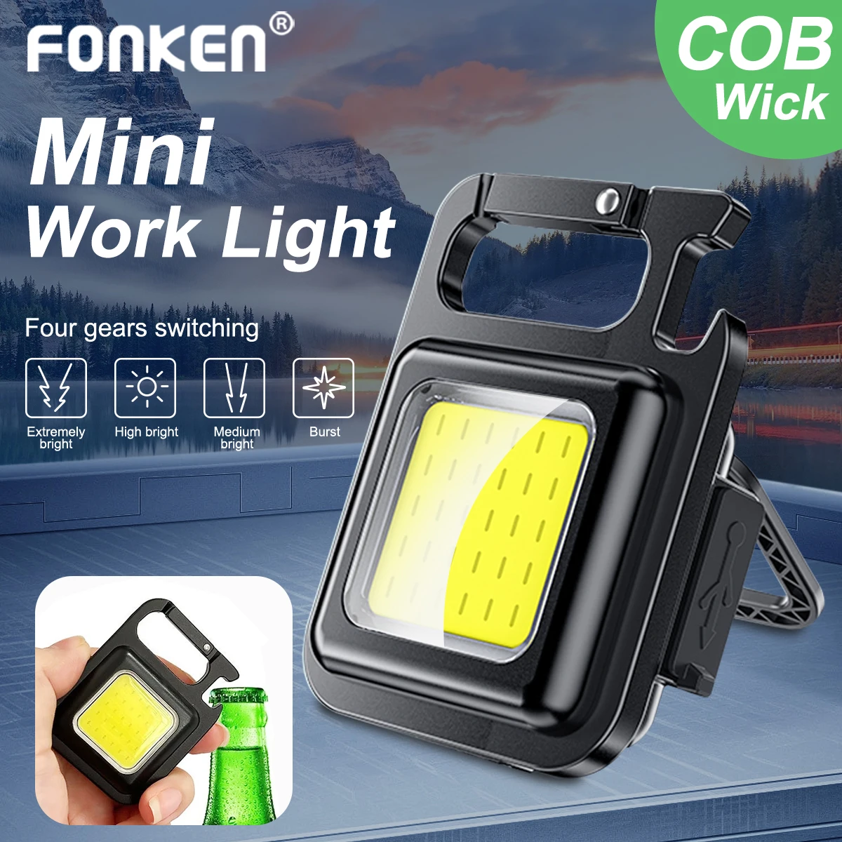 Fonken Multifunctional Light Mini LED Flashlight Keychain Light Strong Light Portable Torch Light Work Light Type C Rechargeable