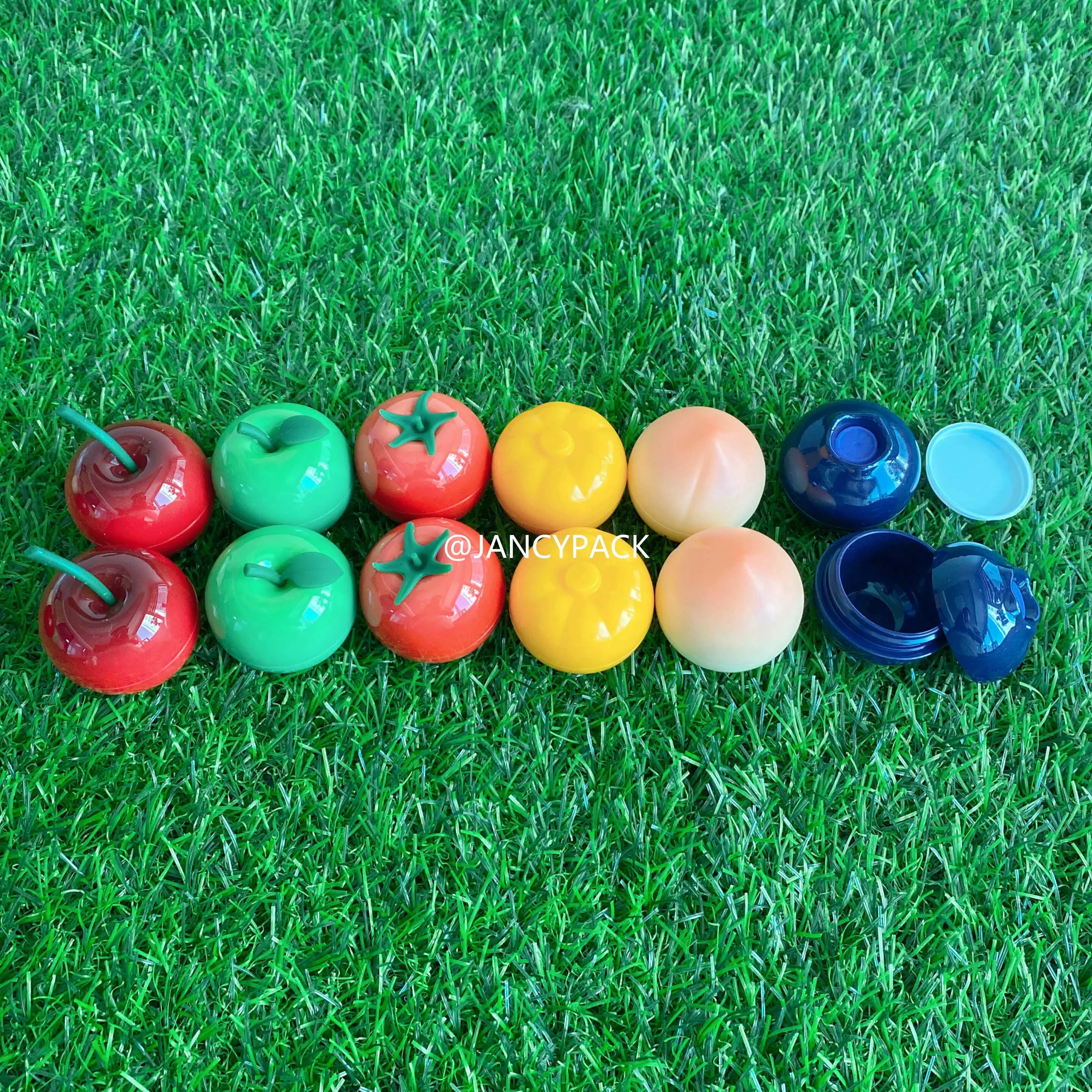 8g Mini fruta cereza manzana melocotón forma vacío pequeño contenedor de bálsamo labial botella de muestra crema de manos para ojos tarro