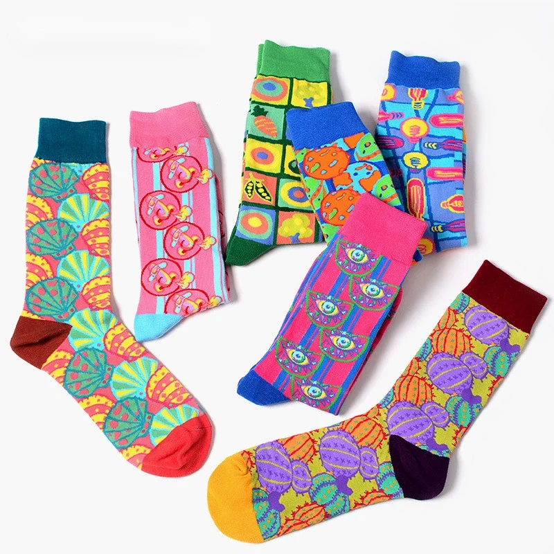 Colorful Pop Art Style Men's Socks with Psychedelic Illustrations