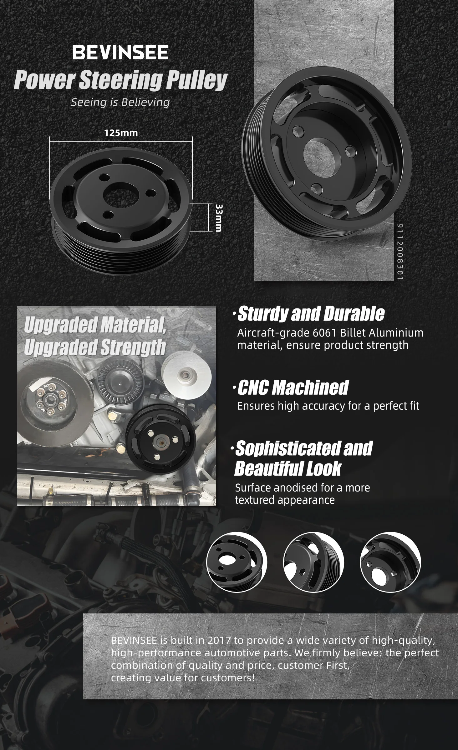 Schwerlast Servolenkungsriemenscheibe BMW N54, für BMW E90 E91 E92 E93 E82 E88 335i 335xi 135i, Ersatz für 32427553955 – Detail 1