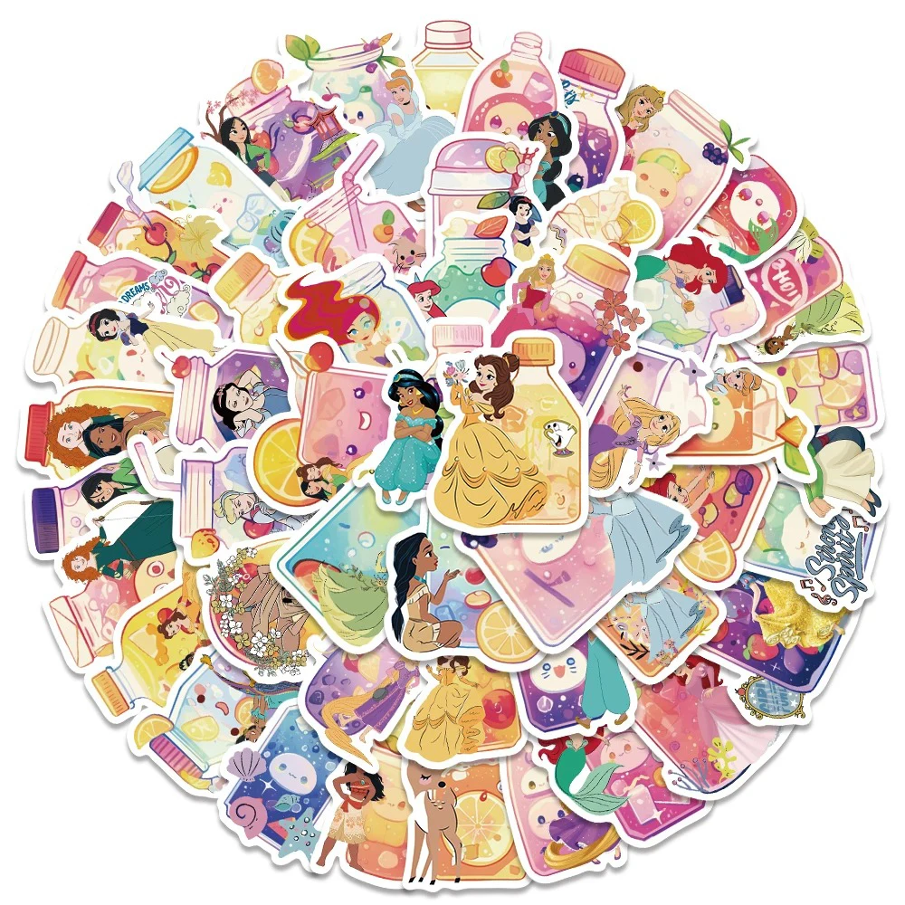 50 Stück Gemischte Disney-Prinzessinnen Cartoon-Aufkleber Niedliche Belle Ariel Schneewittchen Aufkleber Spielzeug DIY Gepäck Schreibwaren Kawaii Sticker Geschenk