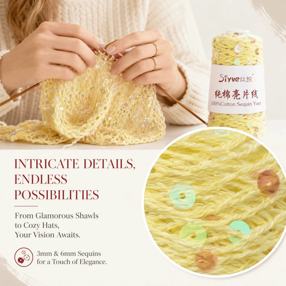 DIY Pure Cotton Hand Knitting Thread Large Bead Hand Knitting Sequin Yarn Bead Spool Thread Decorative