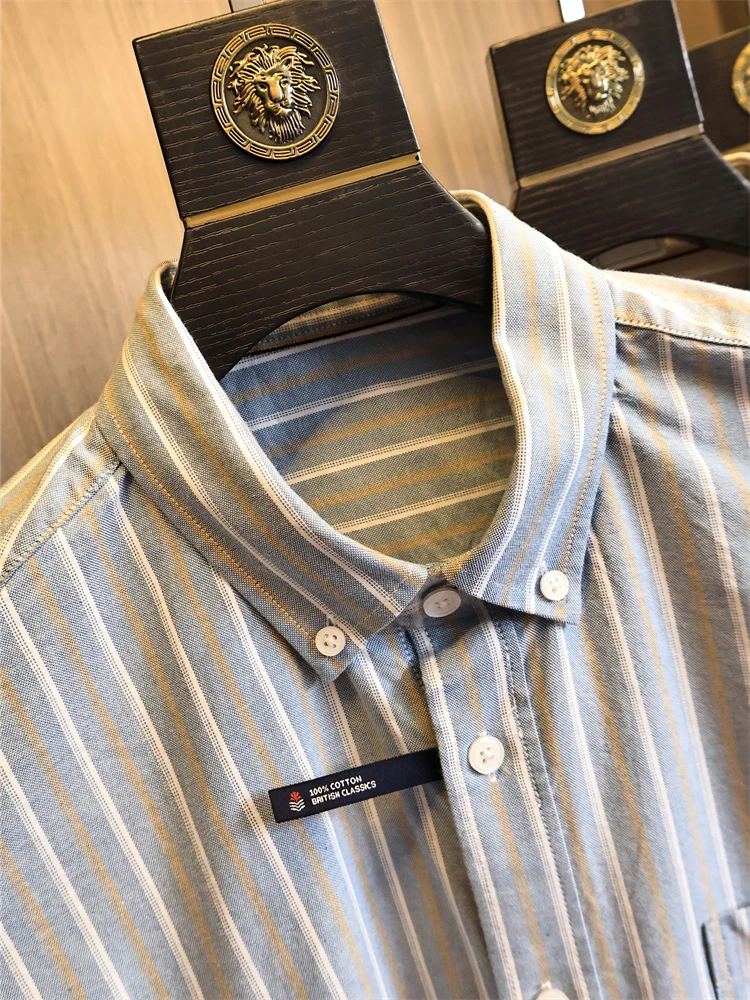 

Rainbow Stripes 00% Cotton Long Sve Loose Fit Casual irt for Men Spring Faion Outerwear Turn-down Collar Breathable