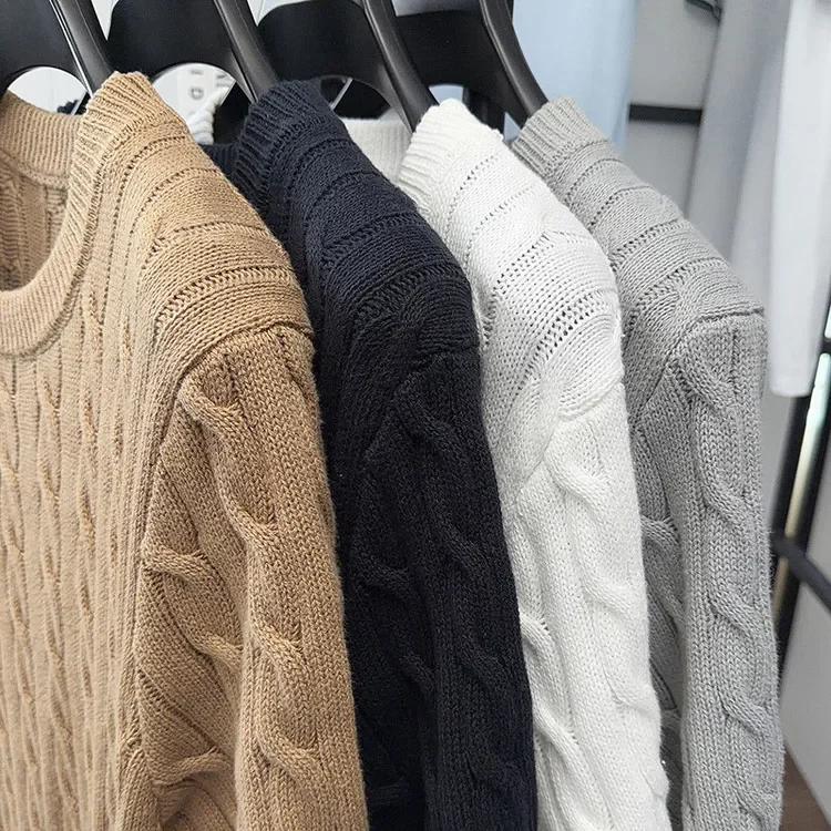 Herren-Kabelstrick-T-Shirt mit kurzen Ärmeln, 100 % Baumwolle, Rundhalsausschnitt, lässig, einfarbig, Sommer-Strick-T-Shirt – Detail 9
