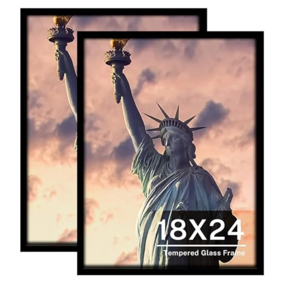 

Tempered Glass 18x24 Poster Frame Black Wood Photo Picture Frame Set of 2 for Wall Vertically or Horizontally Display - Mountin