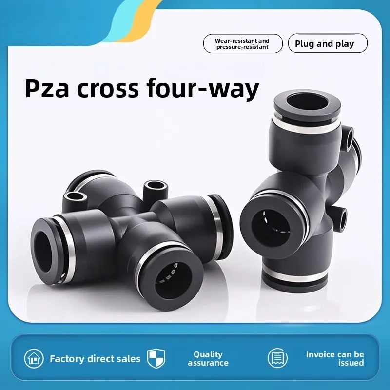 

Pneumatic Quick Connect Fitting Cross 4 Way PZA8 6 4 10 12 Black