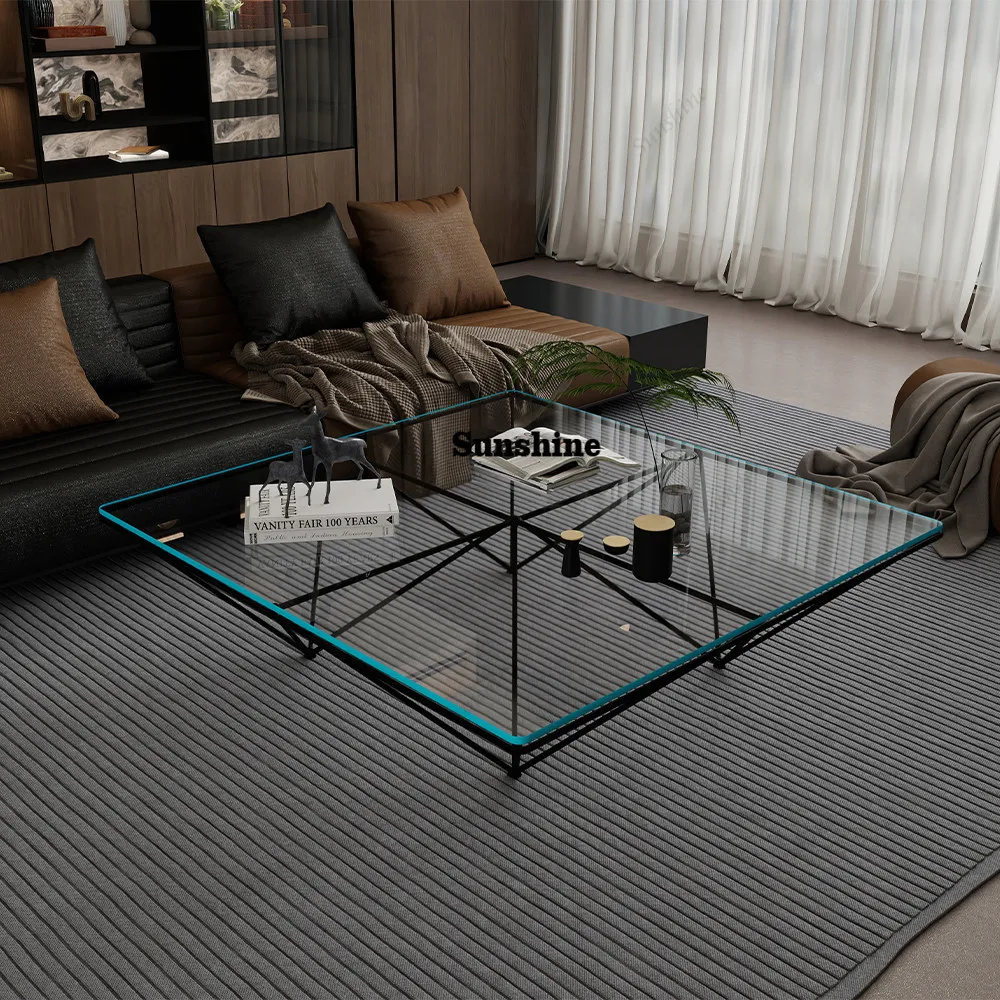 

Italian minimalist glass coffee table design, light luxury small household living room square art creative advanced