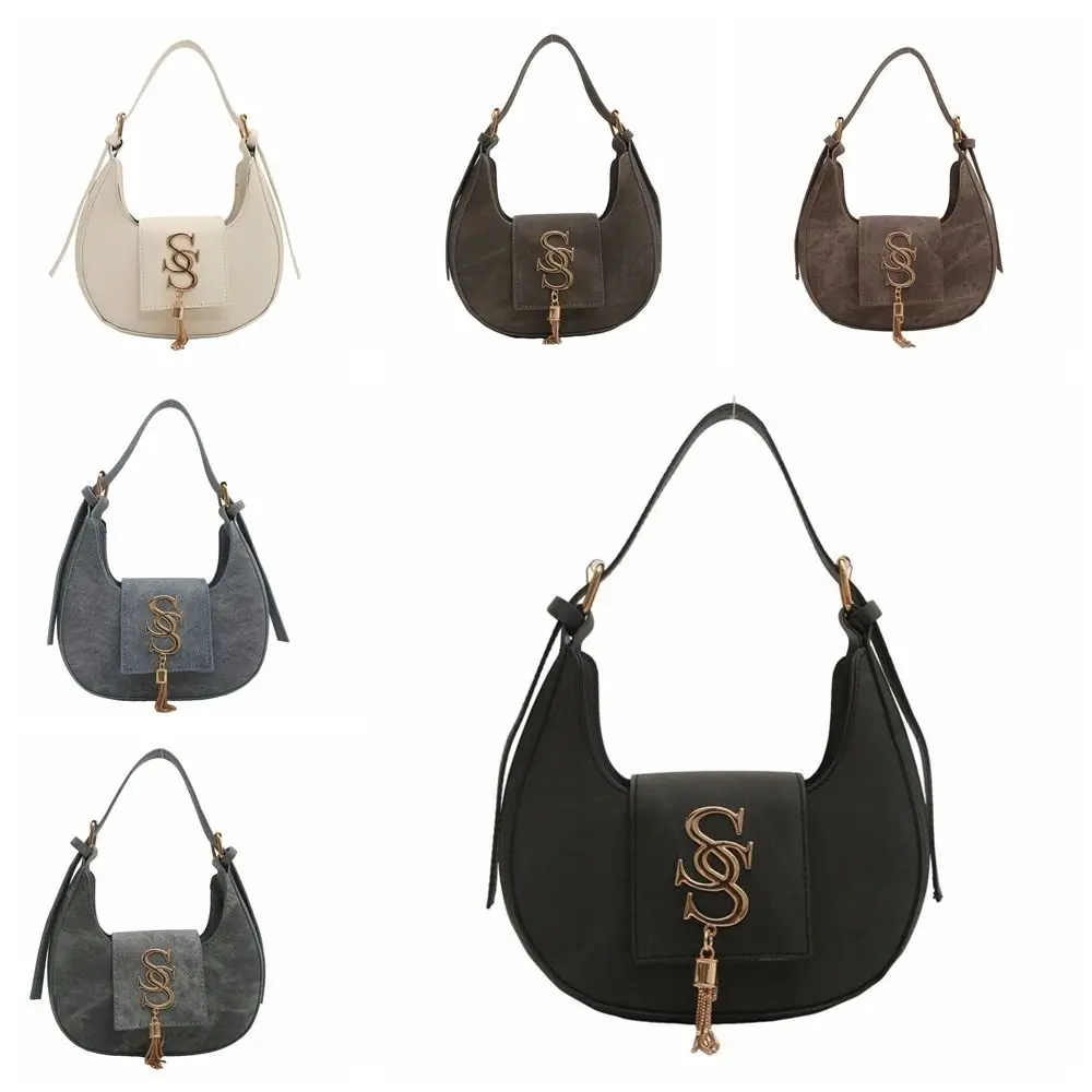 

Simple Korean Style Letters Underarm Bag Handbag PU Leather Shoulder Bag All-match Large Capacity Crescent Bag Travel