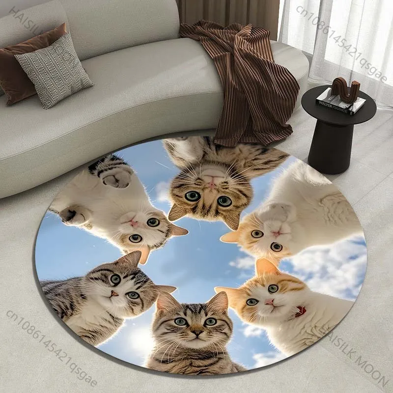 Multiple sizes Six cats looking up sky Print Round Carpet Living Room Bedroom Table Chair Sofa Decorative Carpet Luxury gifts