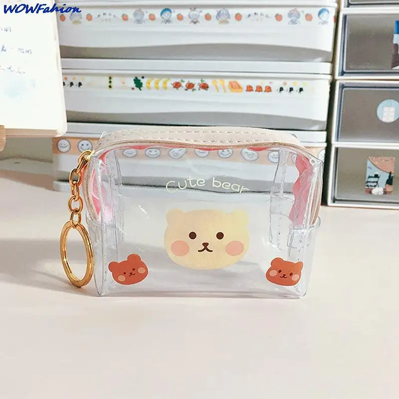 Cartoon Bears Transparent Girls Coin Purse Children PVC Zipper Change Purse Women Mini Lipstick Wallet Flamingos Key Card Bag