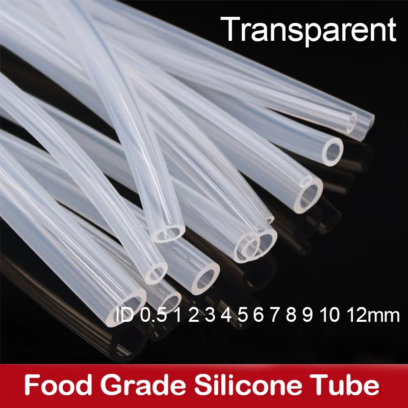 Mangueira de borracha de silicone de grau alimentício, 1/5/10m, identificação transparente 0.5 1 2 3 4 5 6 7 8 9 10 12mm, tubo de silicone flexível,