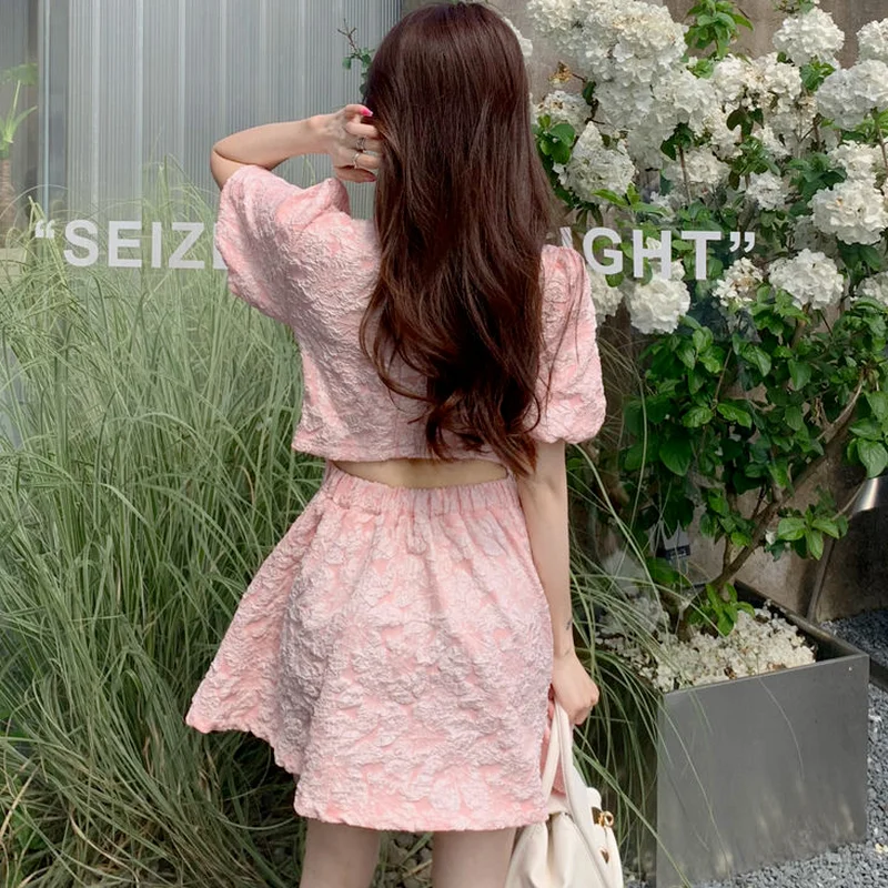 Dresses Women Mini Vestidos Romance Backless Chic Tunic Fashion Femme Sweet Summer Holiday French Style Single Breasted Sundress