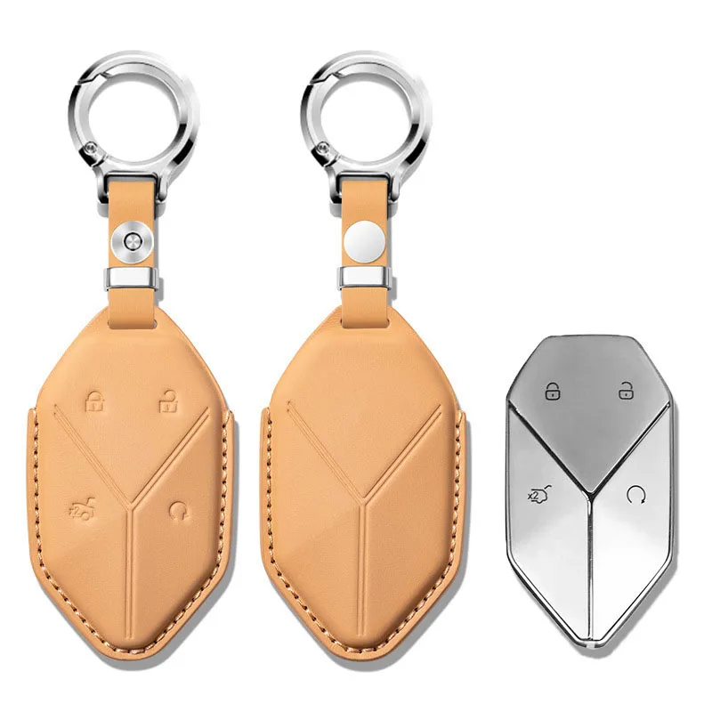 New Top Layer Leather Car Remote Key Case Cover Keychain Shell Fob For BYD Equation Formula Leopard 5 8 3 Protector Accessories
