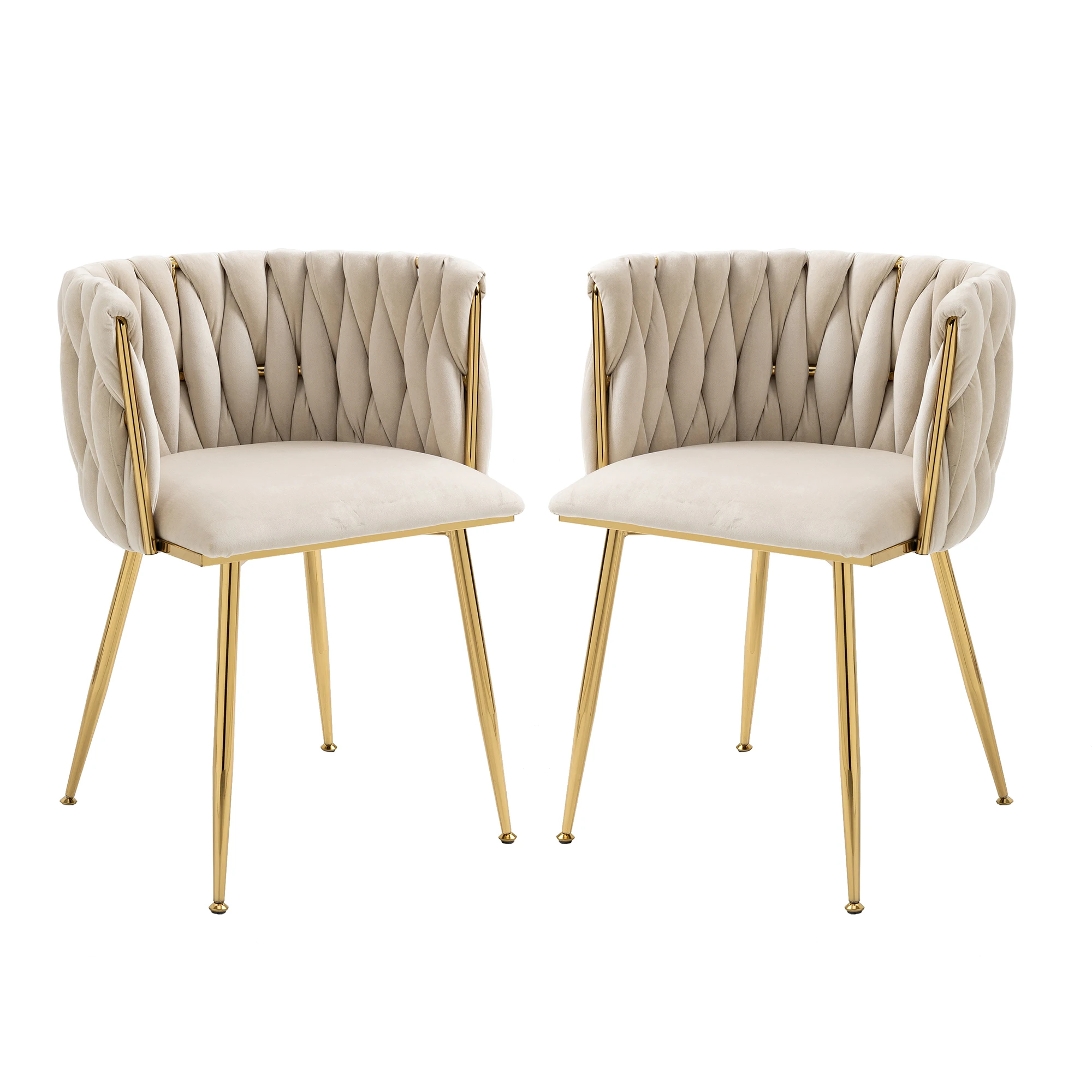LVHOM Chaises de salle à manger modernes en velours (2 ensembles) avec pieds en métal doré, chaises design tissées à la main pour salle à manger et salon