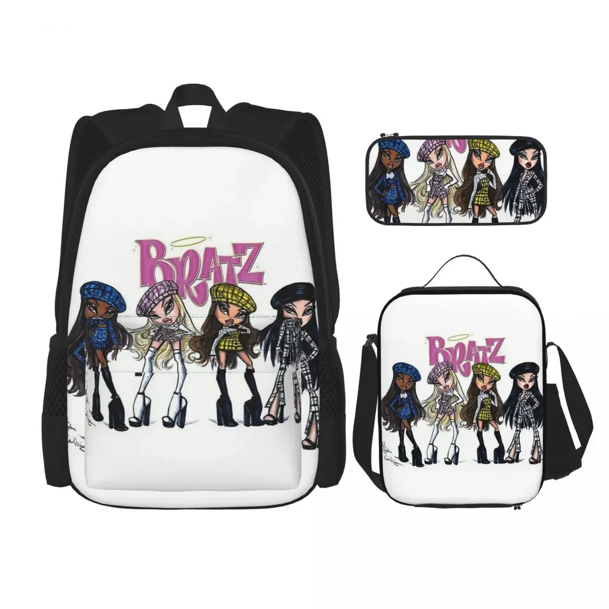 

Bratz Rock Angelz Doll Backpacks Boys Girls Bookbag Children School Bags Cartoon Kids Rucksack Lunch Bag Pen Bag Three-Piece Set