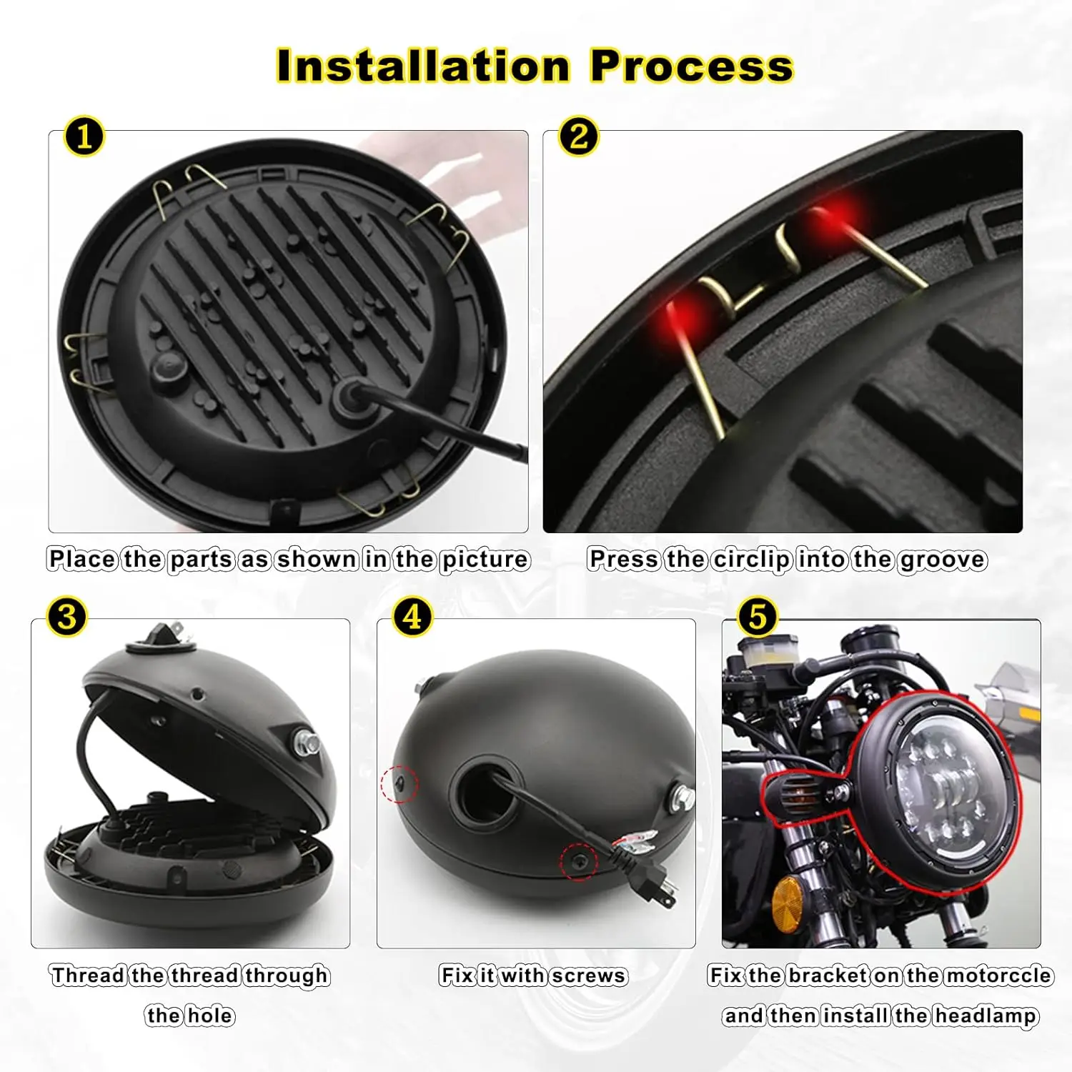 غطاء مثبت لسكن المصباح الأمامي للدراجة النارية ، حامل ريترو 7 "، غلاف مصباح أمامي ليد ، قاعدة مصباح أمامي معدلة ، غلاف دائري