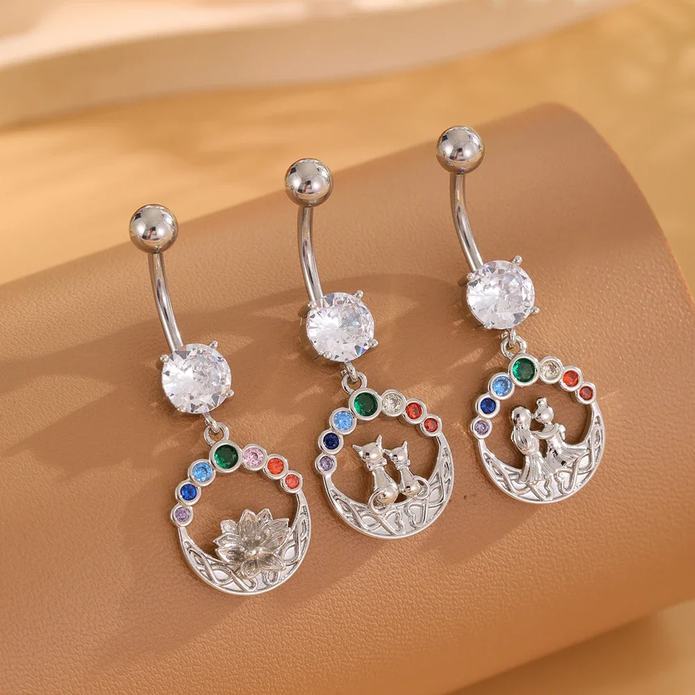 Mixed-Style Butterfly Dangle Belly Button Rings for Women Fashion Heart Cross Crystals CZs Stainless Steel Navel Belly Piercing