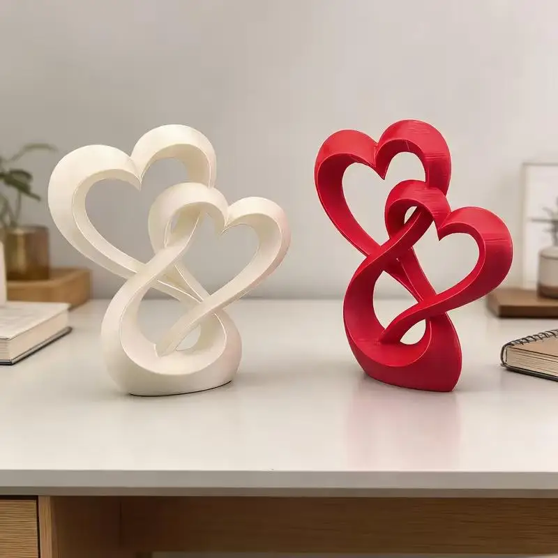 Anniversary Gifts 3D Printed Double Heart Ornament Sweet Lovers Gifts Car Interior Ornament Creative Hollow Heart Wedding Gifts