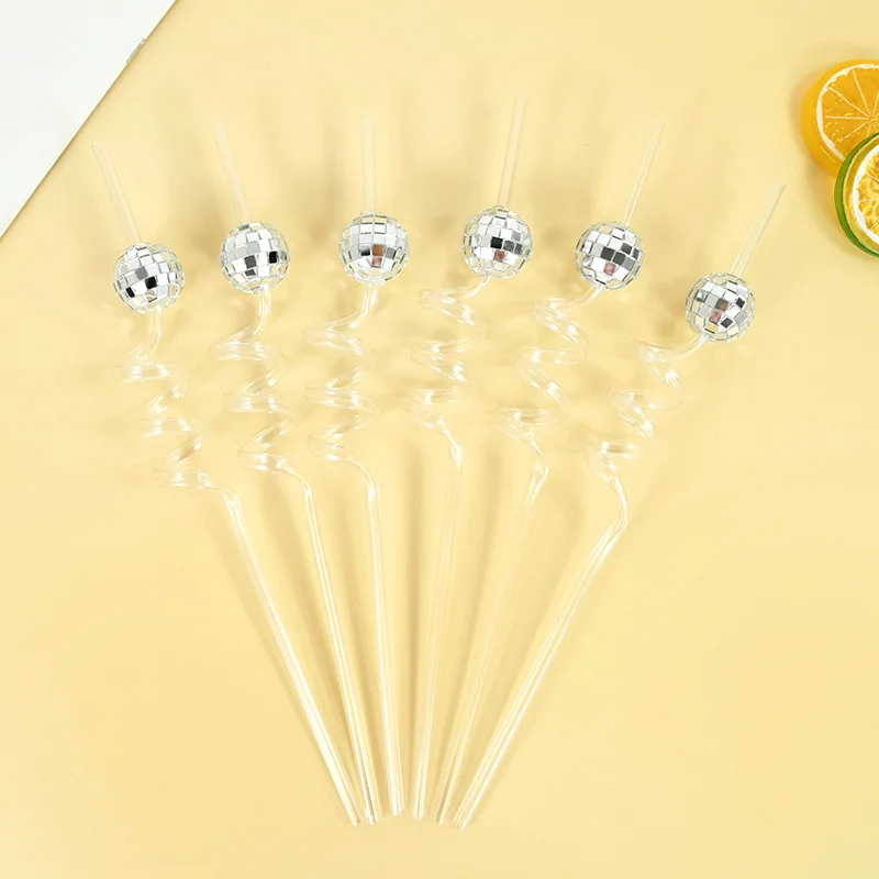 6pcs Mirror Disco Ball Straws 70s Disco Party Decor Birthday Wedding Bachelorette Hen Bar Party Supply Cocktail Drinking Straw view 3