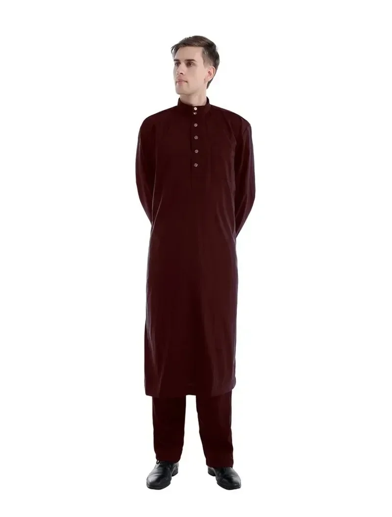 Túnica musulmana árabe para hombres, trajes Thobe Ramadán, sólido, árabe, Pakistán, Arabia Saudita, Eid, Turquía, Abaya, ropa nacional islámica masculina