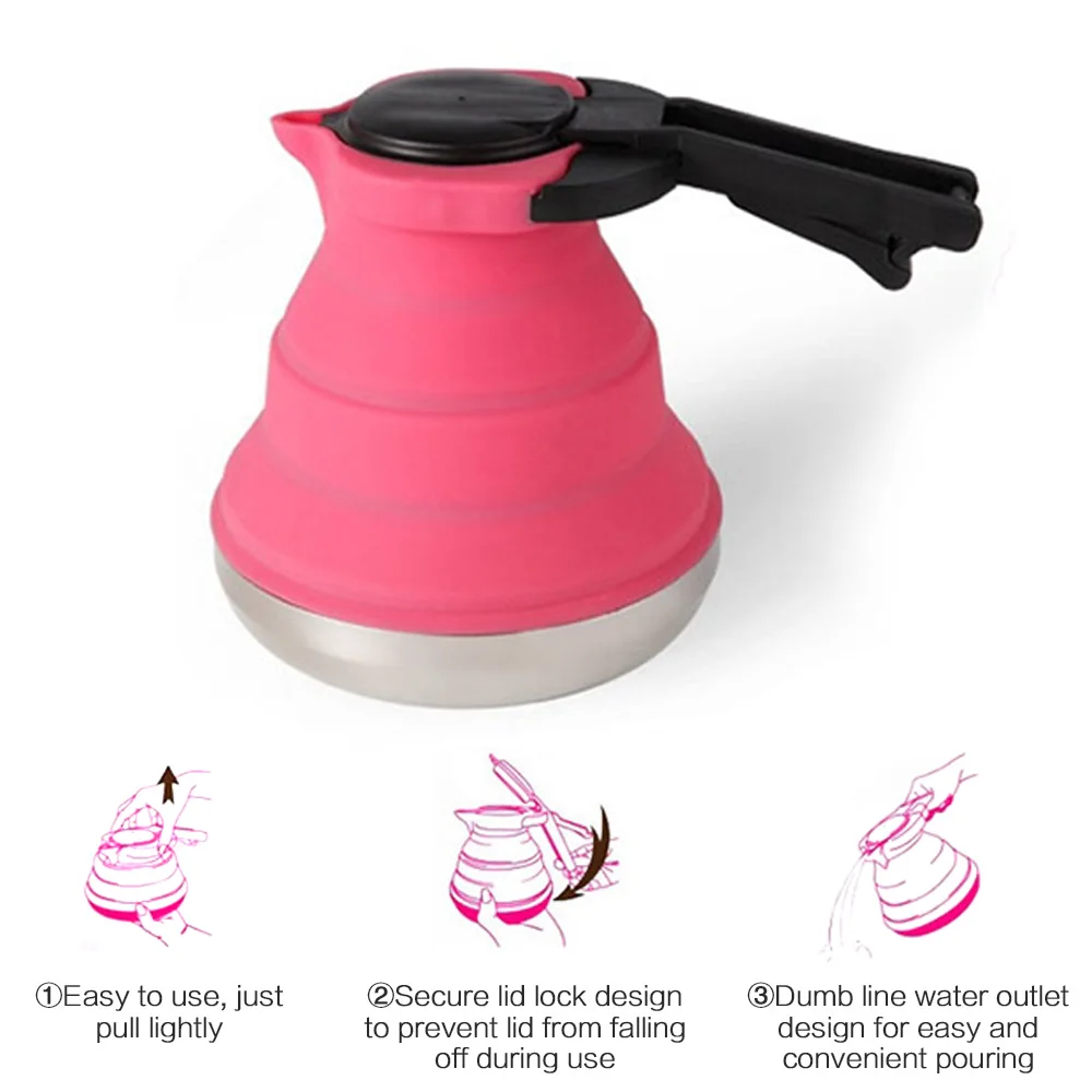Creative Portable Silicone Kettle Outdoor Silica Gel Folding Coffee Compres sion Leak Proof Travel   Camping Kettle 1500ML