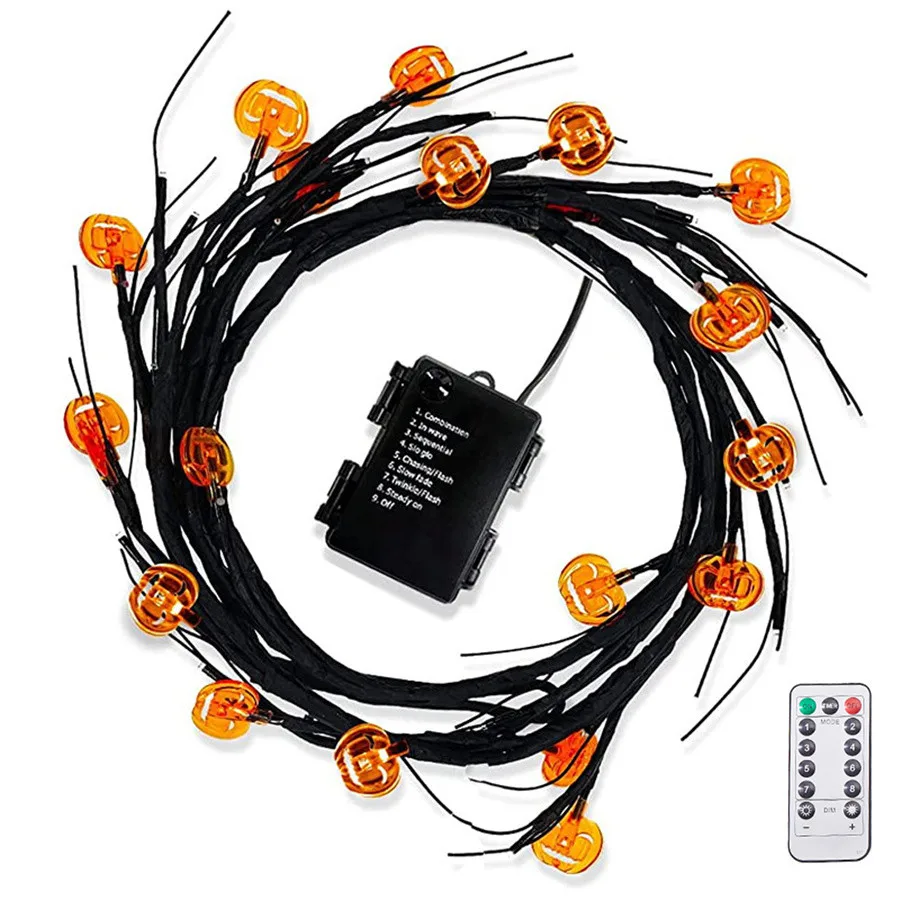 Batterij Werkende Led Wilg Vine String Lights Creatieve Spin Pompoen Bat Licht Slingers Voor Slaapkamer Halloween Huisdecoratie