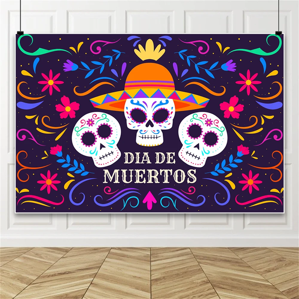 Mexican Carnival Backdrop for Day of The Dead Festival Party Multicolor Fiesta Cinco DeMayo Birthday Wedding Background Studio