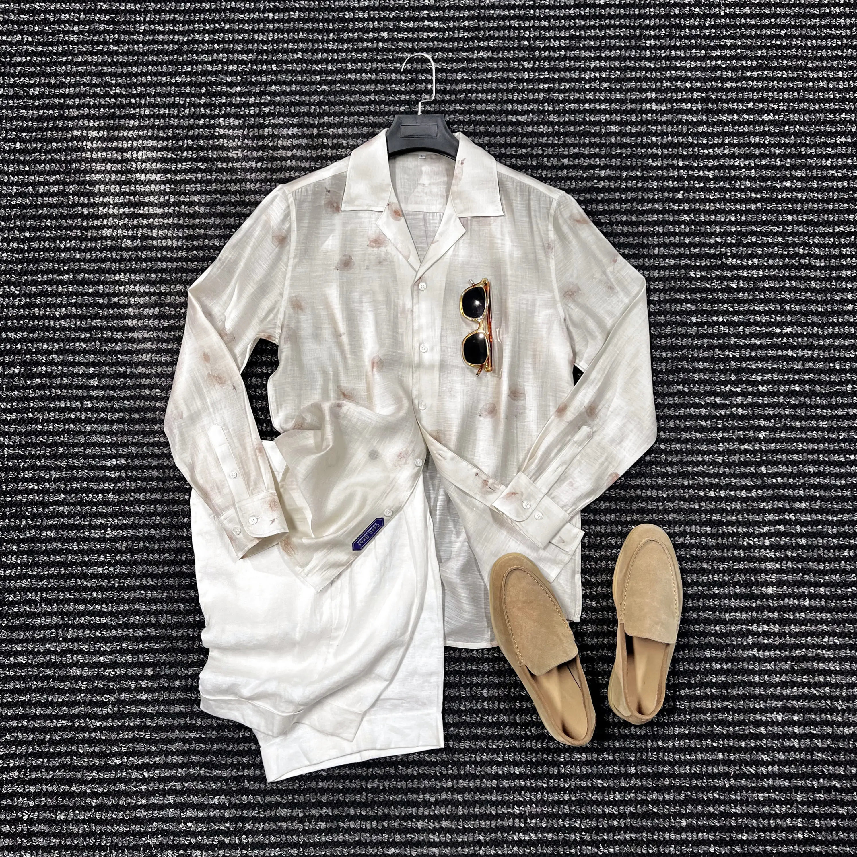 

Летняя мужская элегантная рубашка с кубинским воротником из ацетата, комфортная, полупрозрачная, с защитой от солнца