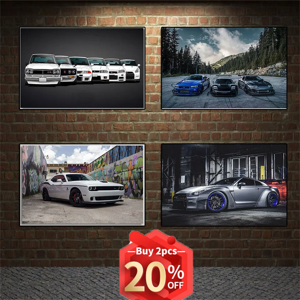 Painting Poster Classics  Racing Nissan Blue Car Prints Super Car Series Picture Canvas Wall Art For Bedroom Home Decoration