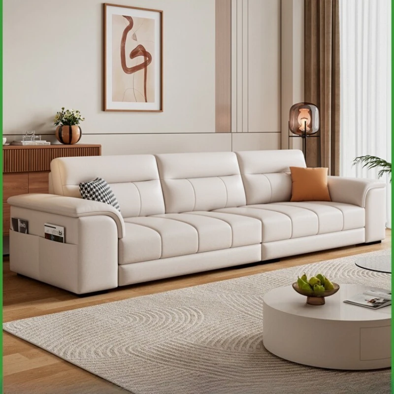 

New, cream style, leather, sofa, small apartment, modern, simple, straight row, three people, rental room, leather art