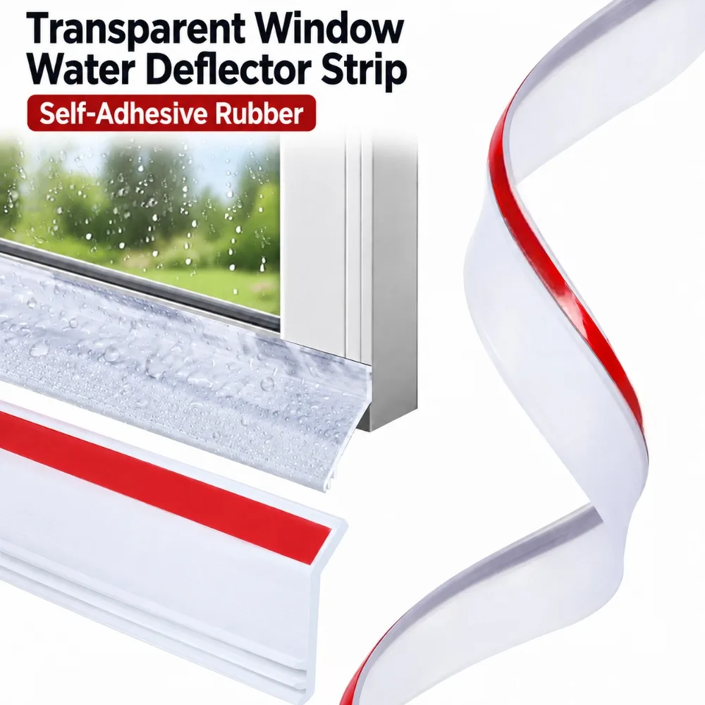 1M Tilted Style Self-Adhesive Door Window Rain Drip Edge Rubber Weather Stripping Seal for Exterior Doors Sliding Windows