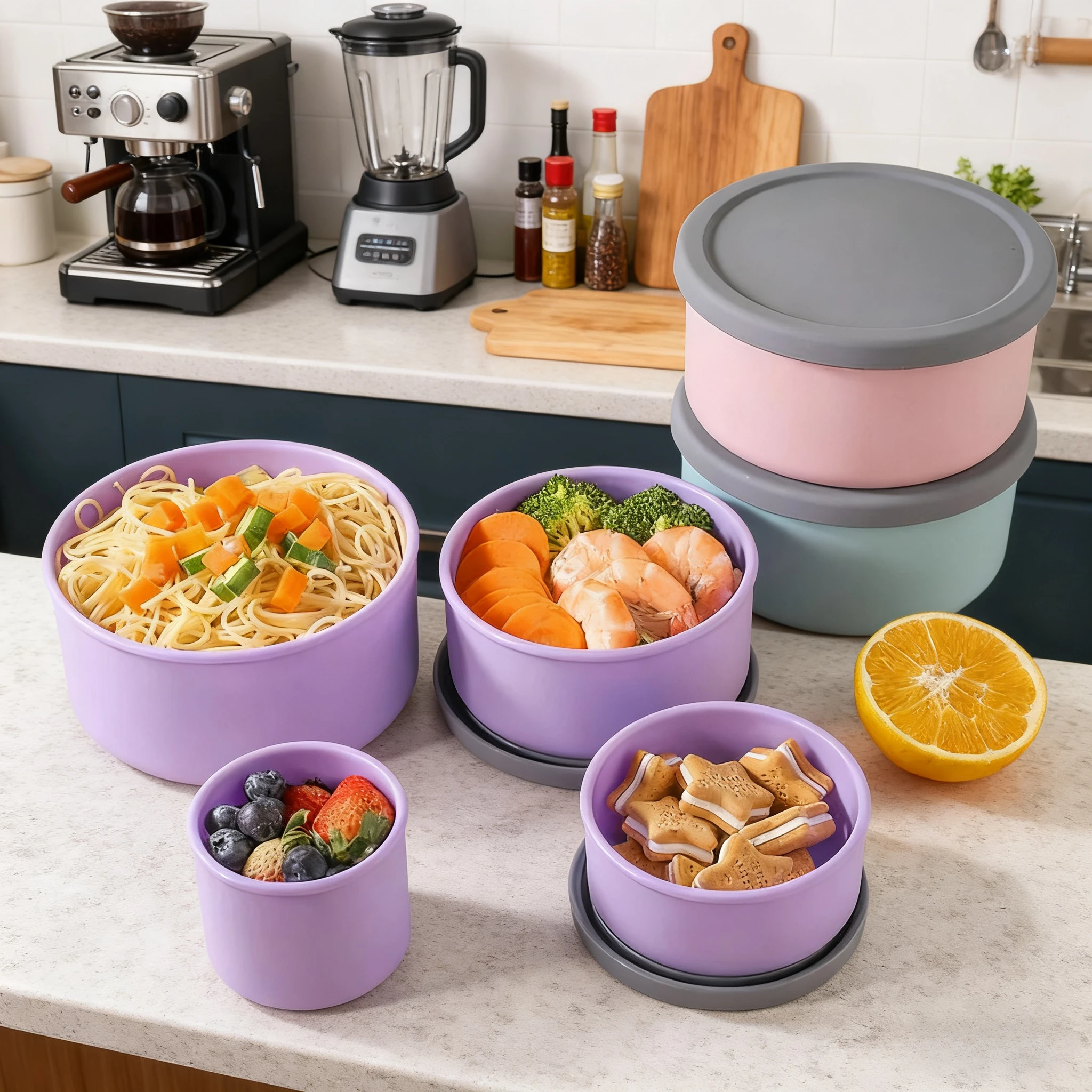 

Набор силиконовых контейнеров для хранения продуктов питания из 4 предметов с крышками, многоразовые герметичные коробки для завтрака Bento для морозильной камеры, кемпинга, кухни, закусок