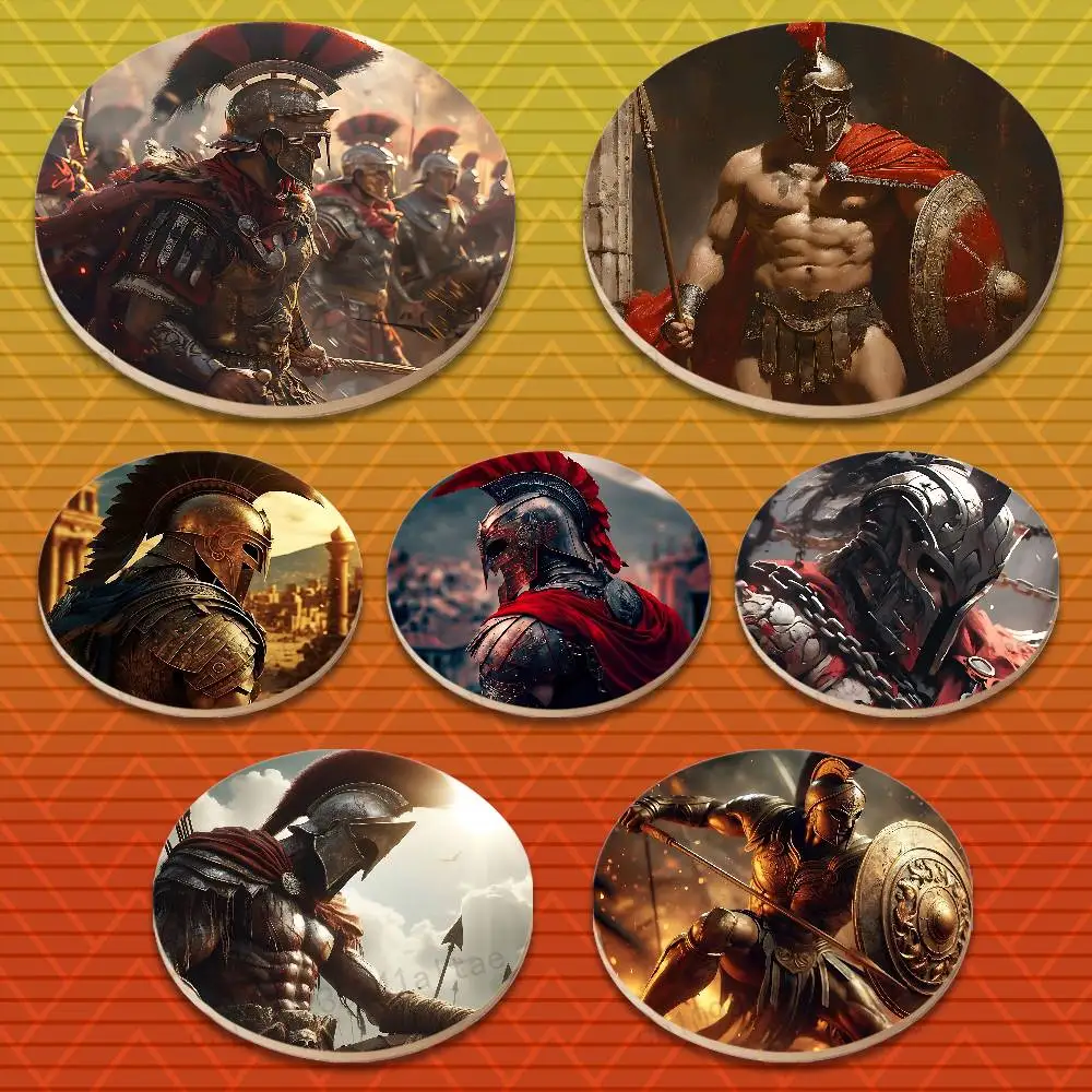 

Cool Art Sparta Warrior Multifunctional Coasters Round Wooden Heat Resistant Non-Slip Home Decor Gift