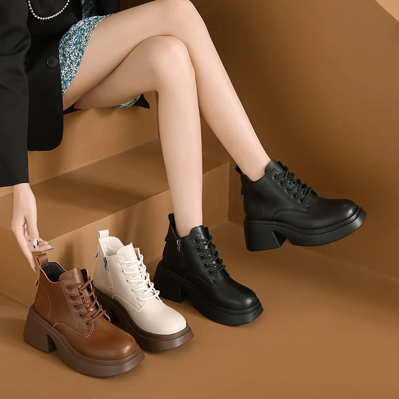 Women's Boots Autumn Clogs Platform Winter Footwear  Boots-Women Female Shoes Luxury Designer Round Toe Rock Black Lolita 2024 R