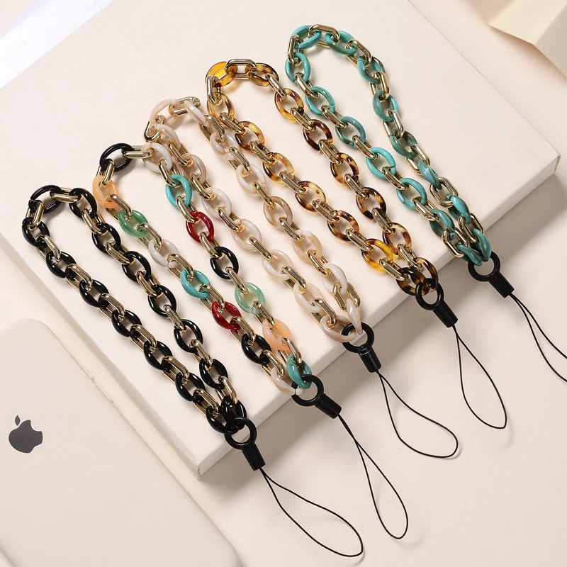 Fashion Colorful Anti-Lost Acrylic Lobster Clasp Cellphone Chains Lanyard For Women Men Mobile Phone Chain Jewelry Accessories