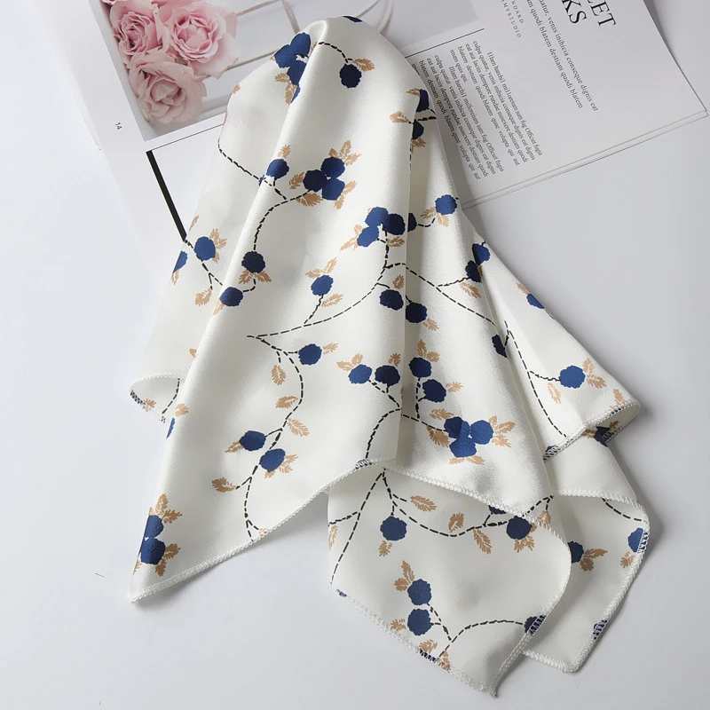 50*50CM Square Silk Scarf Women Animal Striped Flowers  Print Small Neckerchief Hair Bag Bandana Female Head Scarves Shawl