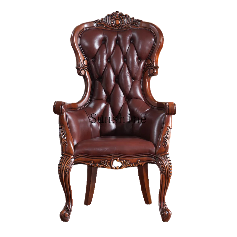 

American leather tiger sofa retro European solid wood office living room leisure book chair