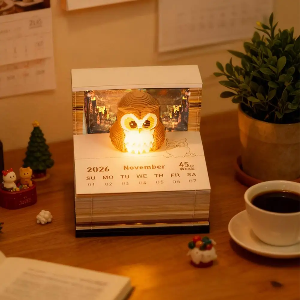 دفتر ملاحظات لاصق بزخارف تقويم النسر مع تقويم منحوت ورقي إبداعي قابل للتمزيق ومضيء على شكل وردة