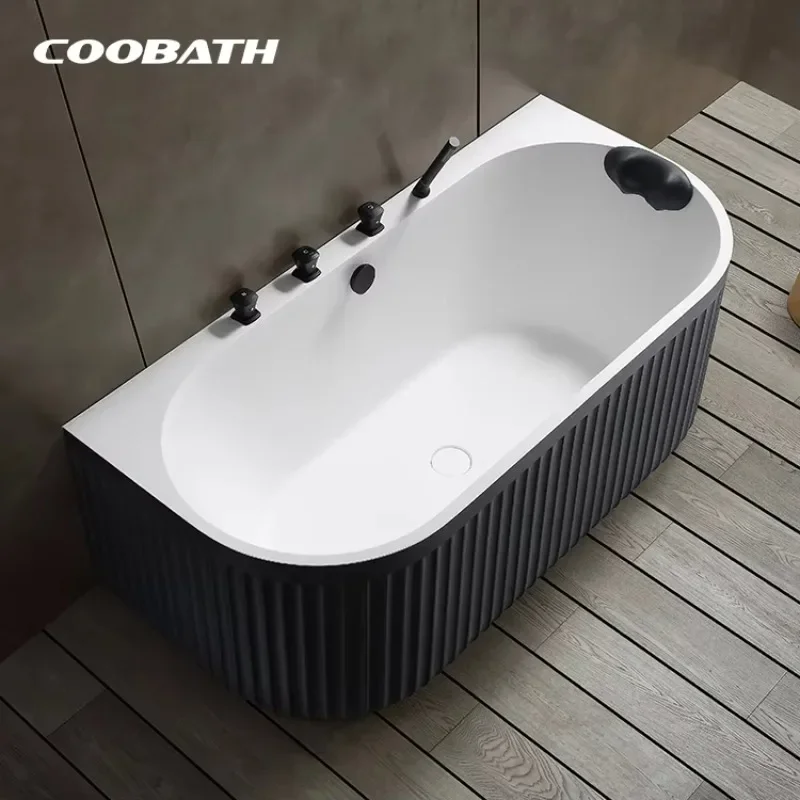 

Modern Free Standing Artificial Stone Corner Oval Soaking SPA Bathtub for Indoor Villa Hotel Apartment with Drainer Accessory