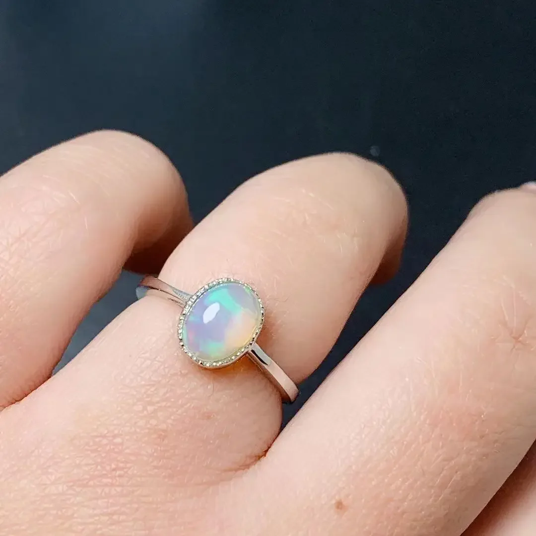 

Simple 925 Silver Opal Ring 6mm*8mm 100% Natural Opal Silver Ring Soild Sterling Silver Opal Jewelry
