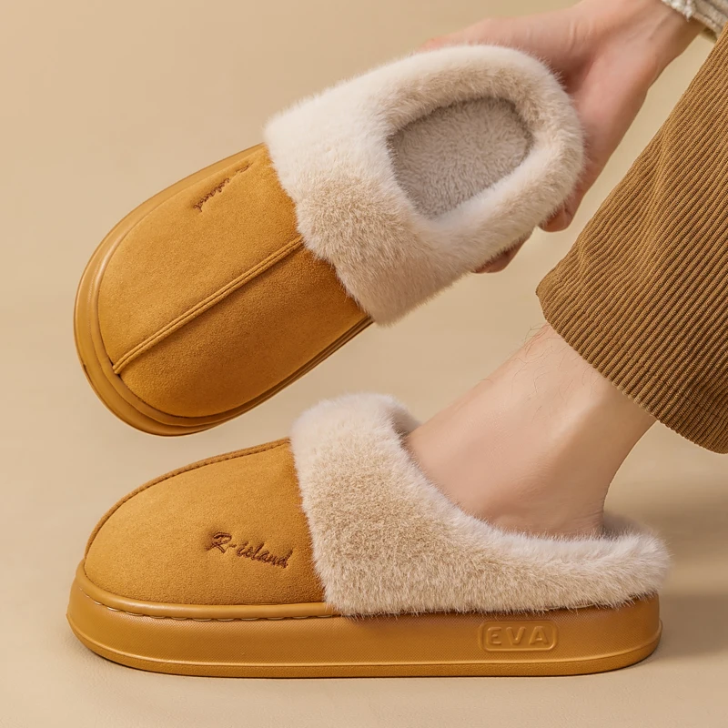 Comwarm Winter Women Platform Plush Slippers Fashion Warm House Cotton Slippers Comfort Bedroom Shoes Indoor Fluffy Fur Slippers